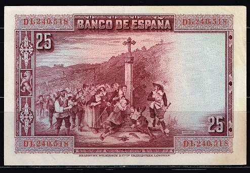 Reverso de billete de 25 pesetas del Banco de Espa�a