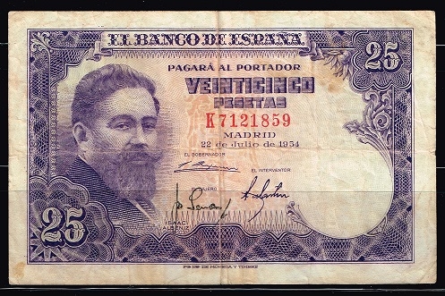 Anverso de billete de 25 pesetas del Banco de Espa�a