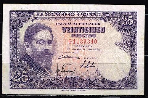 Anverso de billete de 25 pesetas del Banco de Espa�a
