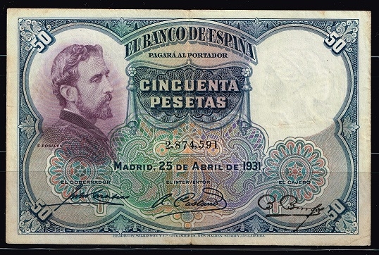 Anverso de billete de 50 pesetas del Banco de Espa�a
