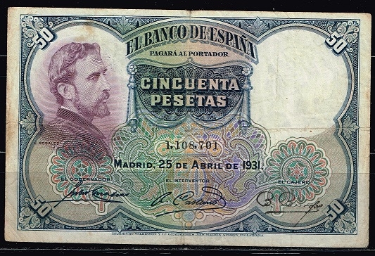 Anverso de billete de 50 pesetas del Banco de Espa�a