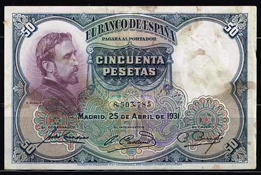 Anverso de billete de 50 pesetas del Banco de Espa�a