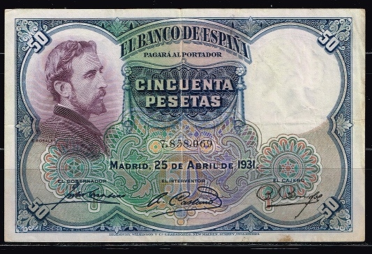 Anverso de billete de 50 pesetas del Banco de Espa�a