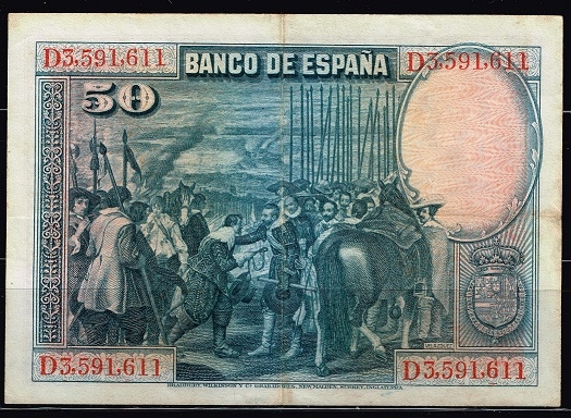 Reverso de billete de 50 pesetas del Banco de Espa�a