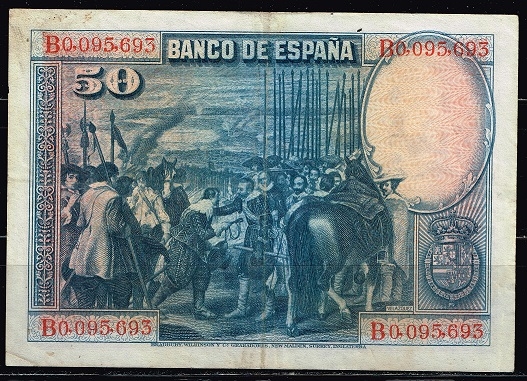 Reverso de billete de 50 pesetas del Banco de Espa�a