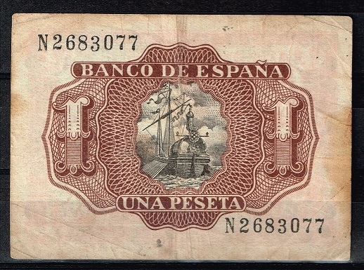 Reverso de billete de 1 peseta del Banco de Espa�a