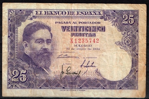 Anverso de billete de 25 pesetas del Banco de Espa�a