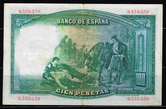 Reverso de billete de 100 pesetas del Banco de Espa�a