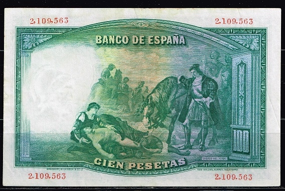 Reverso de billete de 100 pesetas del Banco de Espa�a