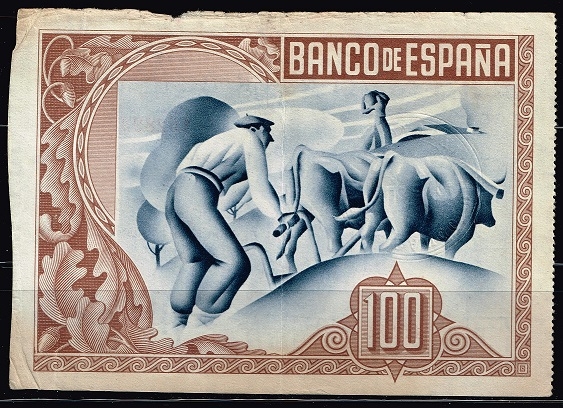 Reverso de billete de 100 pesetas del Banco de Espa�a.  Bilbao