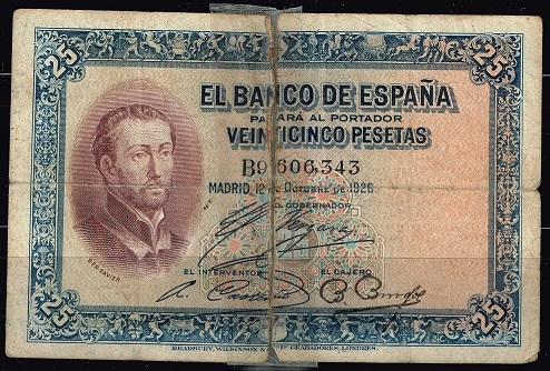 Anverso de billete de  25 pesetas del Banco de Espa�a