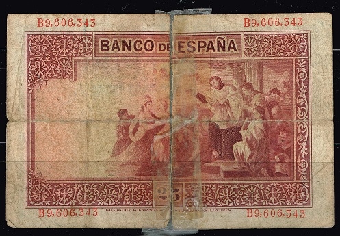Reverso de billete de  25 pesetas del Banco de Espa�a