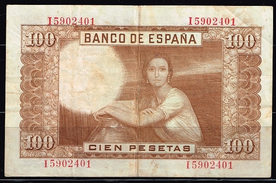 Reverso de billete de 100 pesetas del Banco de Espa�a
