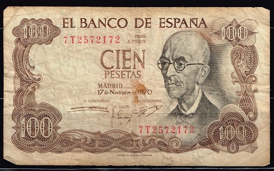 Anverso de billete de 100 pesetas del Banco de Espa�a