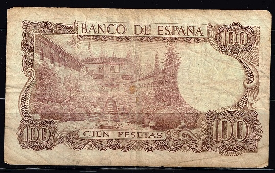 Reverso de billete de 100 pesetas del Banco de Espa�a