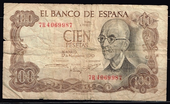 Anverso de billete de 100 pesetas del Banco de Espa�a