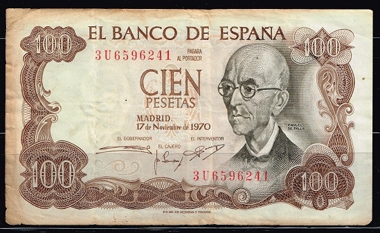 Anverso de billete de 100 pesetas del Banco de E