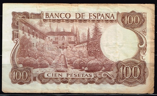 Reverso de billete de 100 pesetas del Banco de Espa�a