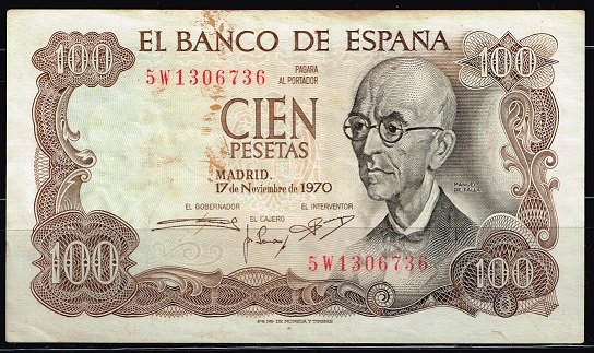 Anverso de billete de 100 pesetas del Banco de E