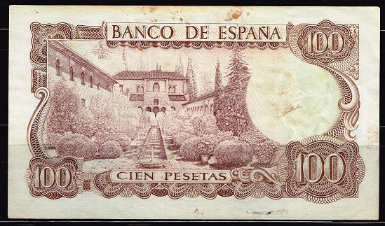 Reverso de billete de 100 pesetas del Banco de Espa�a