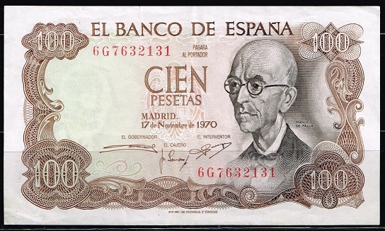 Anverso de billete de 100 pesetas del Banco de E