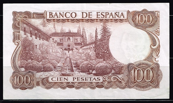 Reverso de billete de 100 pesetas del Banco de E