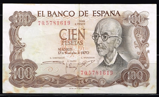 Anverso de billete de 100 pesetas del Banco de E