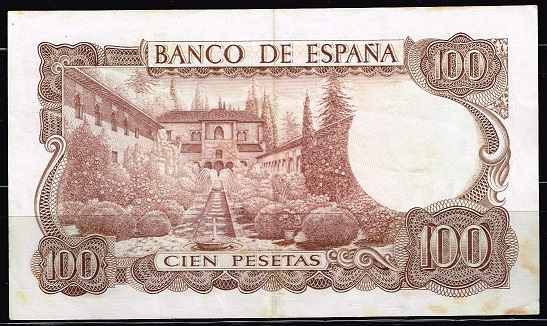 Reverso de billete de 100 pesetas del Banco de Espa�a
