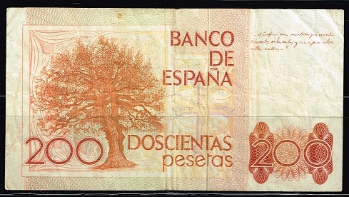 Reverso de billete de 200 pesetas del Banco de Espa�a