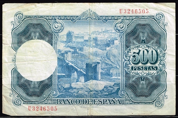 Reverso de billete de 500 pesetas del Banco de Espa�a