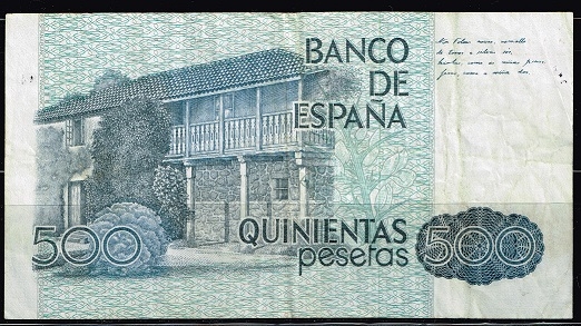 Reverso de billete de 500 pesetas del Banco de Espa�a