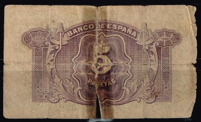 Reverso de billete de 5 pesetas.