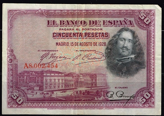 Anverso de billete de 50 pesetas.