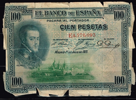 Anverso de billete de 100 pesetas. 