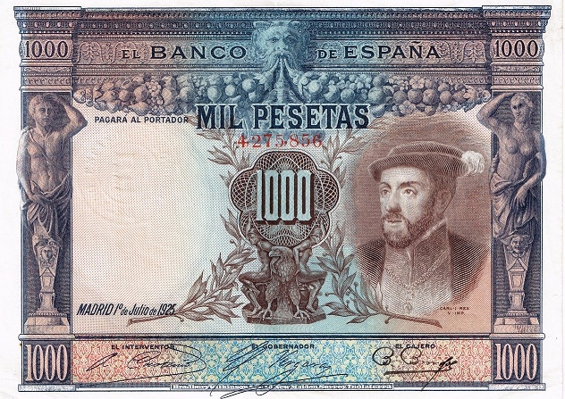 Anverso de billete de 1000 pesetas. 