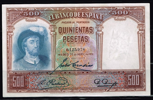Anverso de billete de 500 pesetas. 