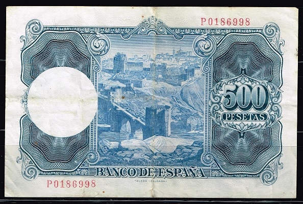 Reverso de billete de 500 pesetas. 