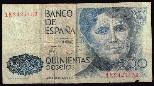 Anverso de billete de 500 pesetas. 