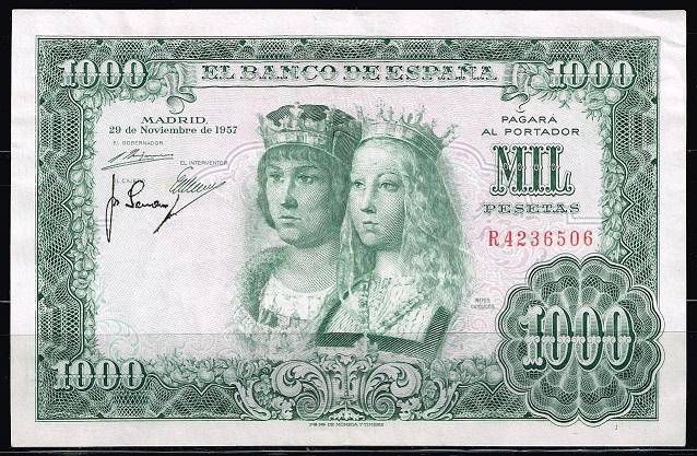 Anverso de billete de 1000 pesetas. 