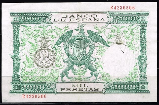 Reverso de billete de 1000 pesetas. 