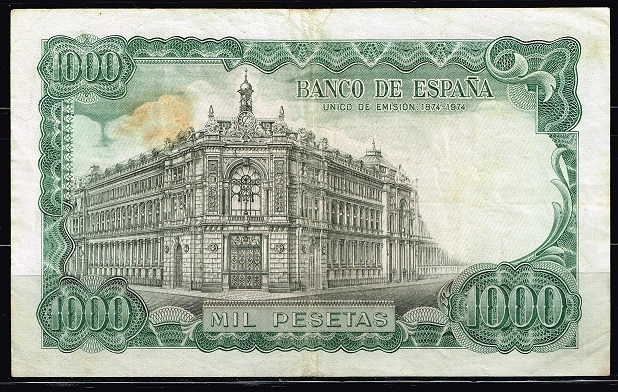 Reverso de billete de 1000 pesetas. 