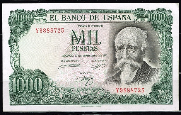 Anverso de billete de 1000 pesetas. 