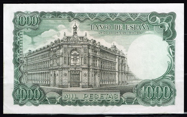 Reverso de billete de 1000 pesetas. 