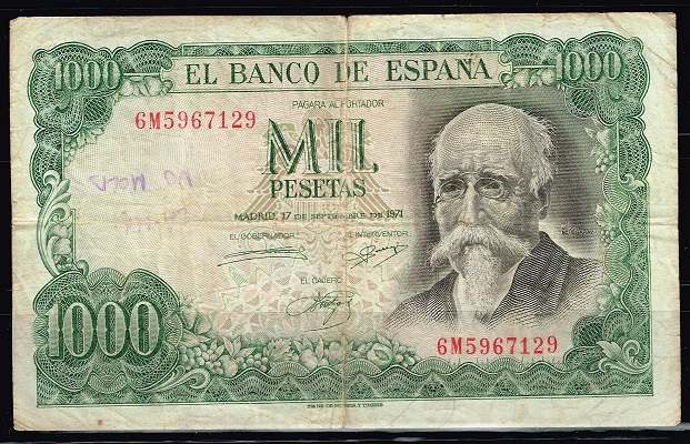 Anverso de billete de 1000 pesetas. 