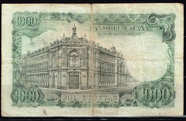 Reverso de billete de 1000 pesetas. 