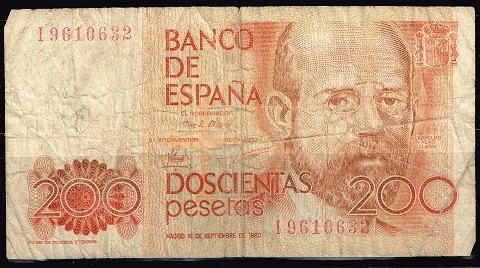Anverso de billete de 200 pesetas.