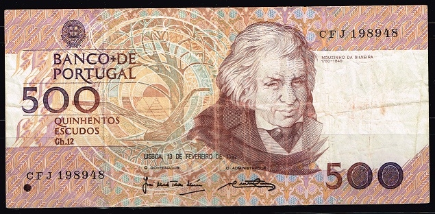 Anverso de billete de 500 escudos.