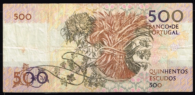 Reverso de billete de 500 escudos.