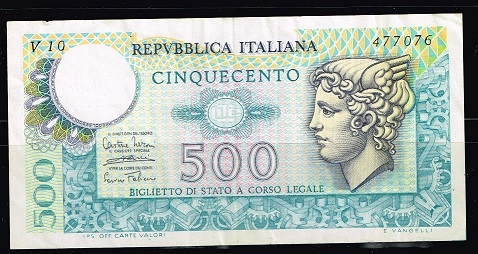 Anverso de billete de 500 liras.