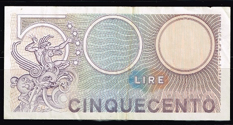 Reverso de billete de 500 liras.